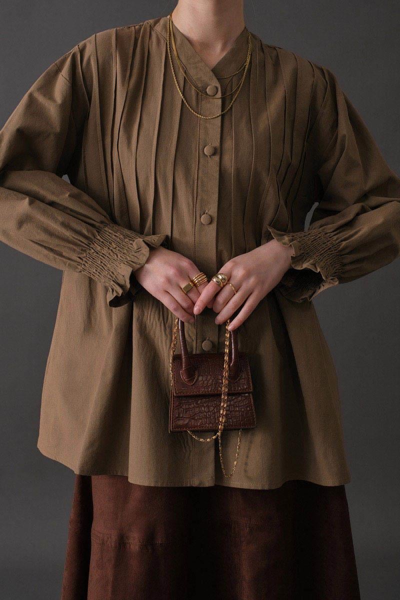 Nervür Detaylı Pamuk Gömlek Toprak