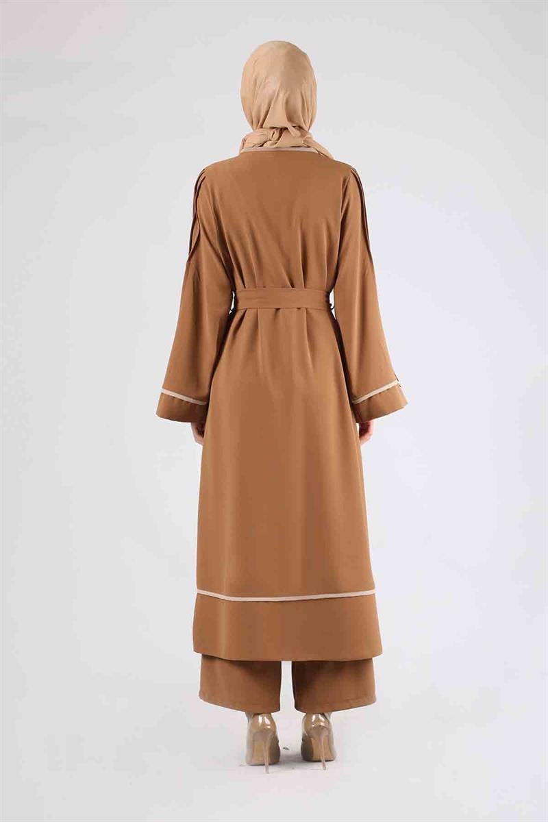 Nervürlü Abaya Takım Taba