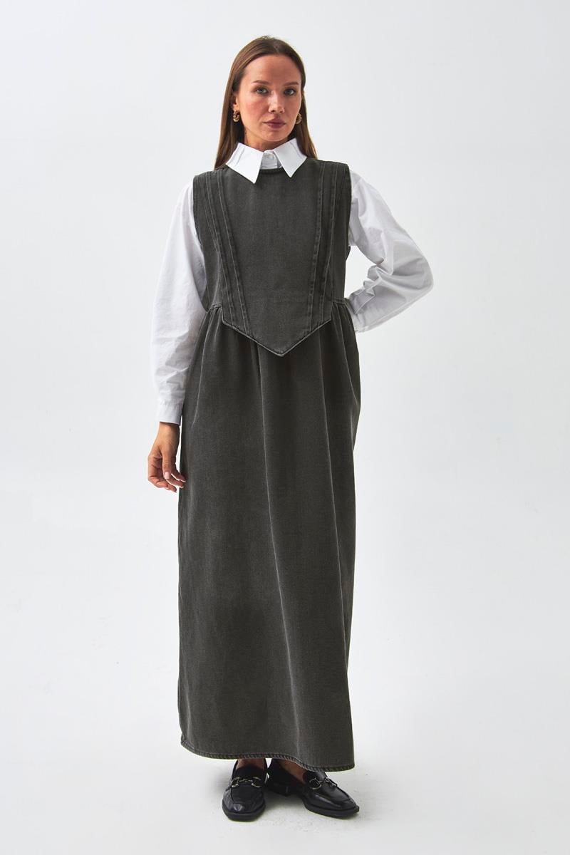 Nervürlü Denim Jile Siyah