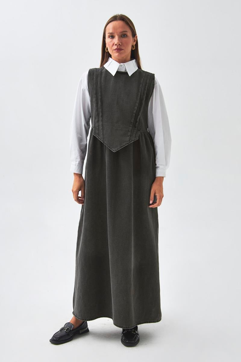 Nervürlü Denim Jile Siyah