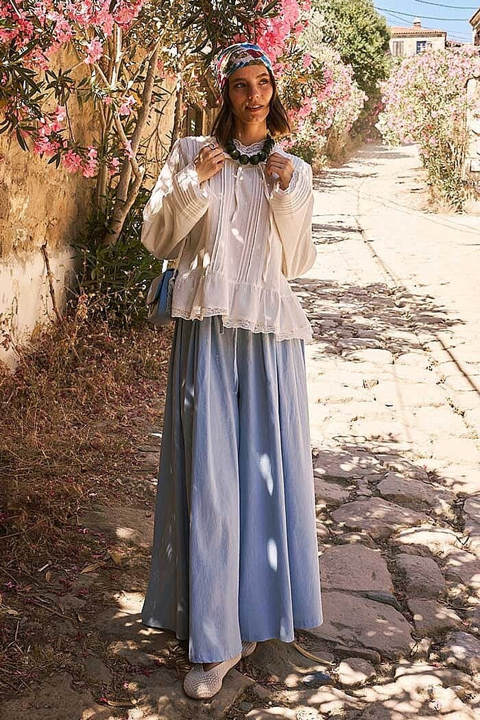 Nervürlü Şile Bezi Bluz 