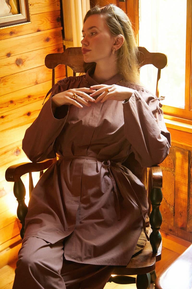 Omuzu Büzgü Detaylı Pantolon Takım Gül Kurusu