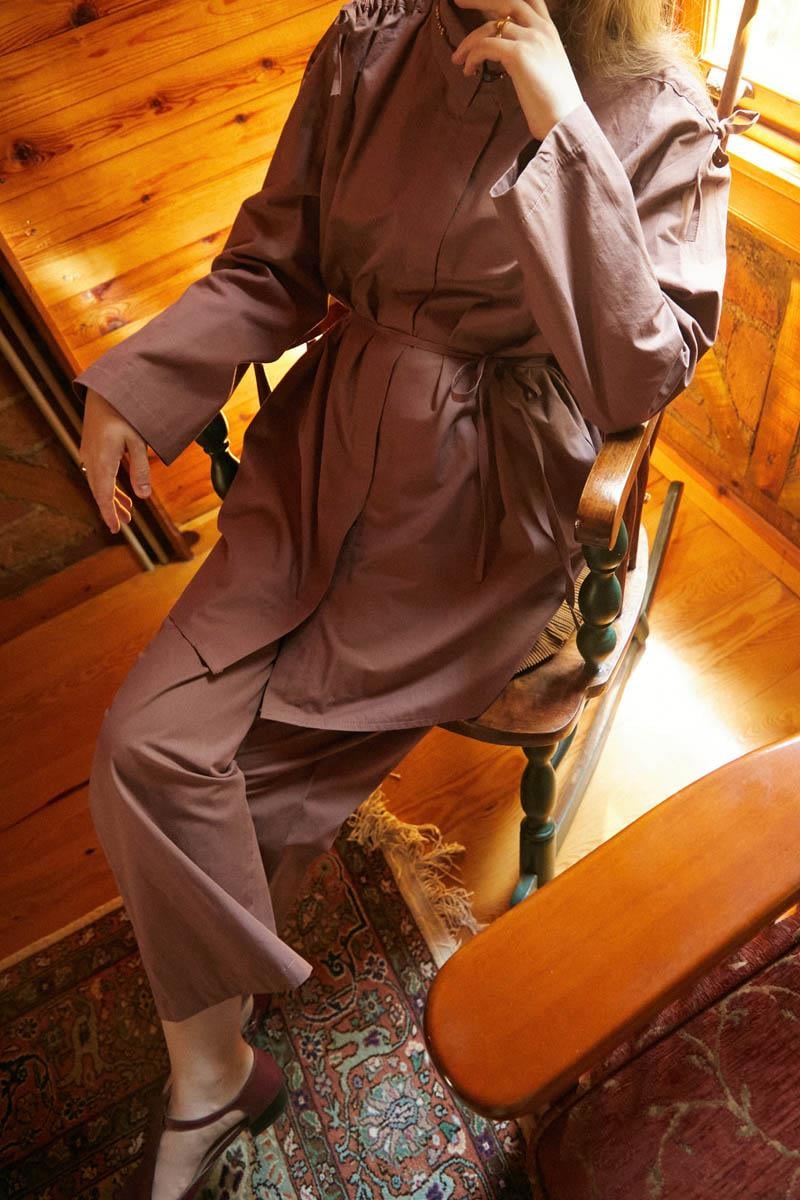 Omuzu Büzgü Detaylı Pantolon Takım Gül Kurusu