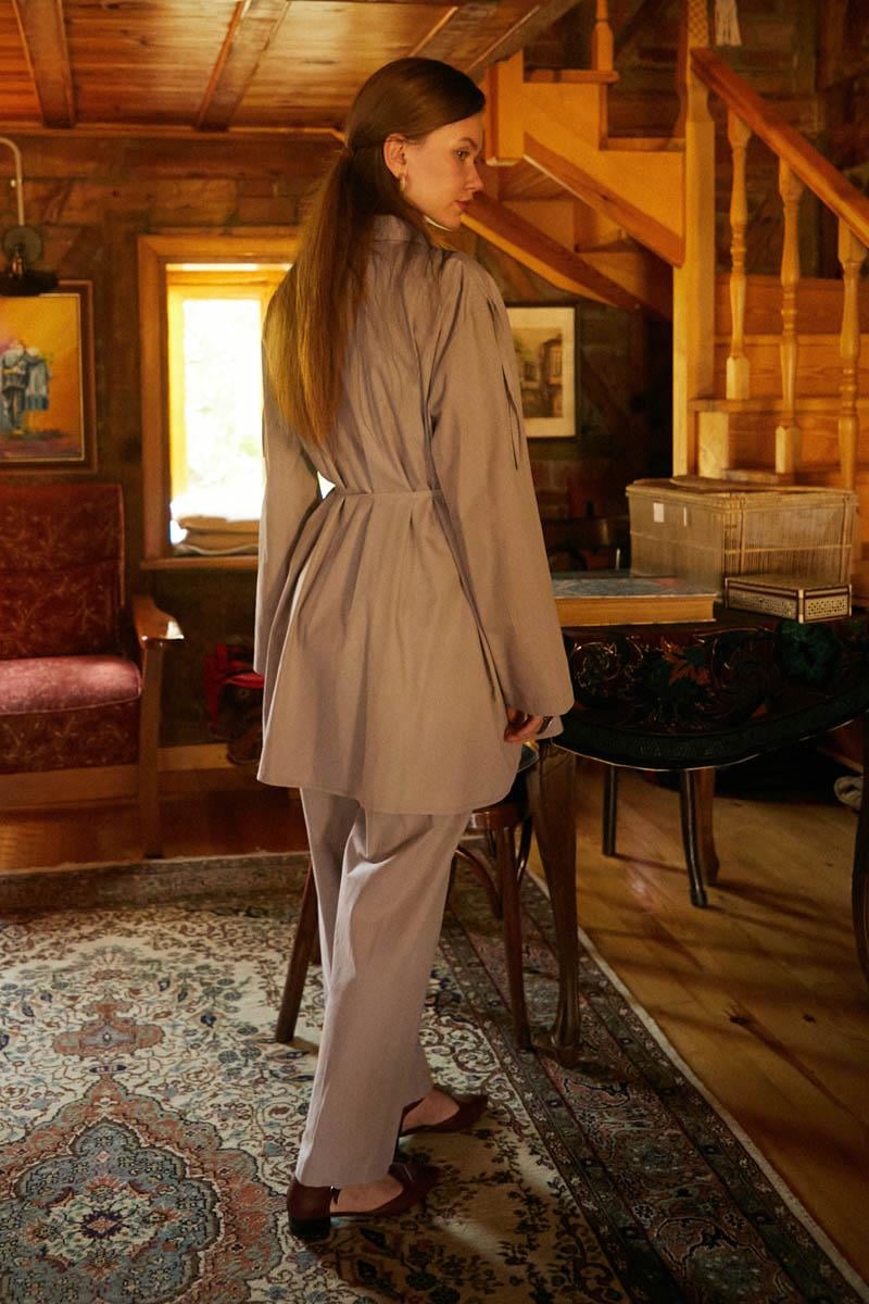 Omuzu Büzgü Detaylı Pantolon Takım Vizon