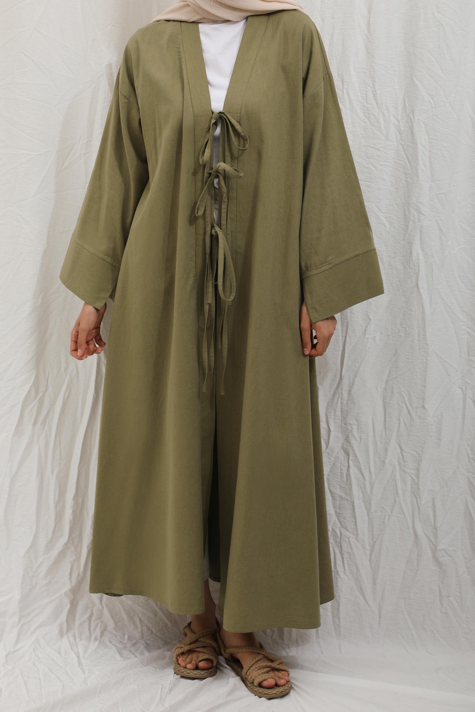 Önden Bağlamalı Abaya Haki