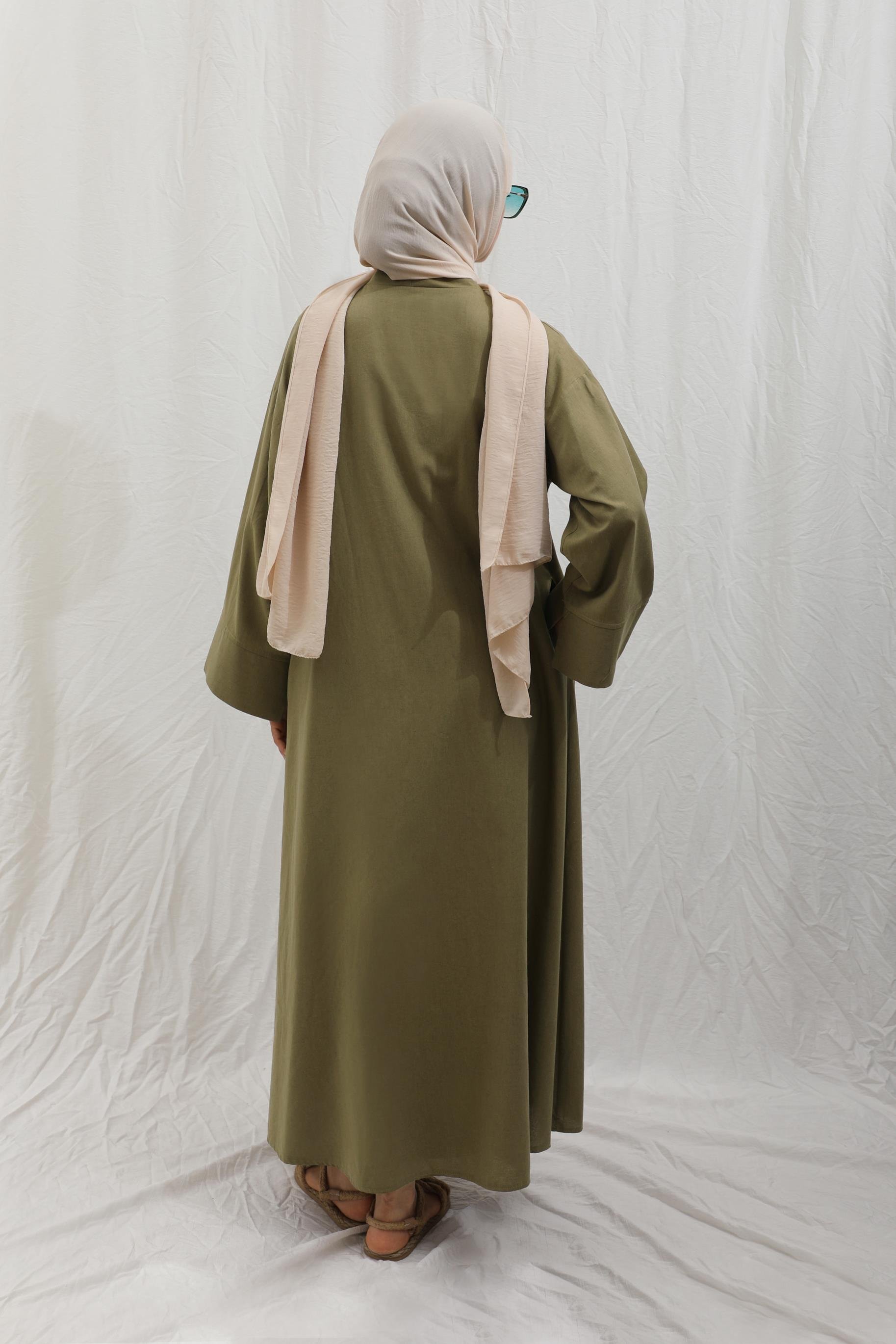 Önden Bağlamalı Abaya Haki