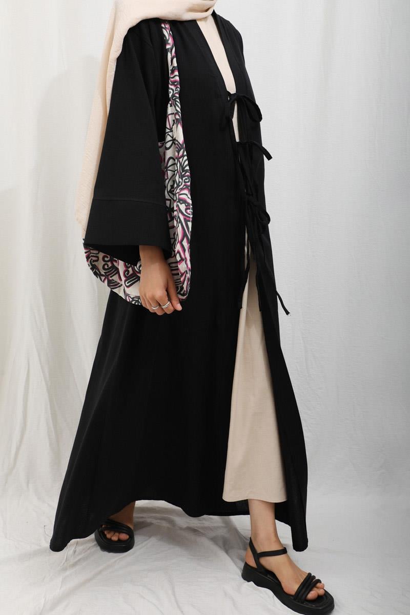 Önden Bağlamalı Abaya Siyah