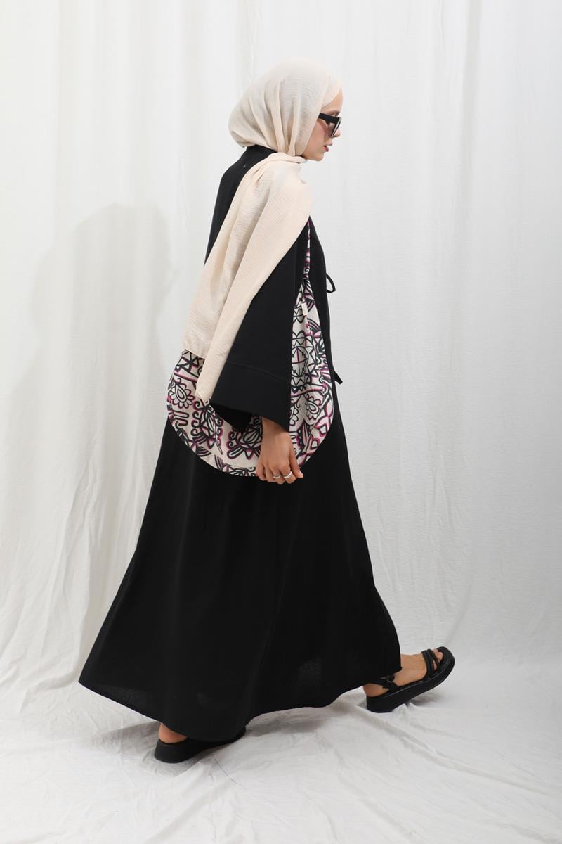 Önden Bağlamalı Abaya Siyah