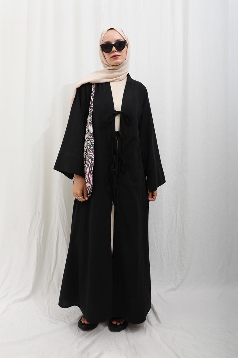 Önden Bağlamalı Abaya Siyah