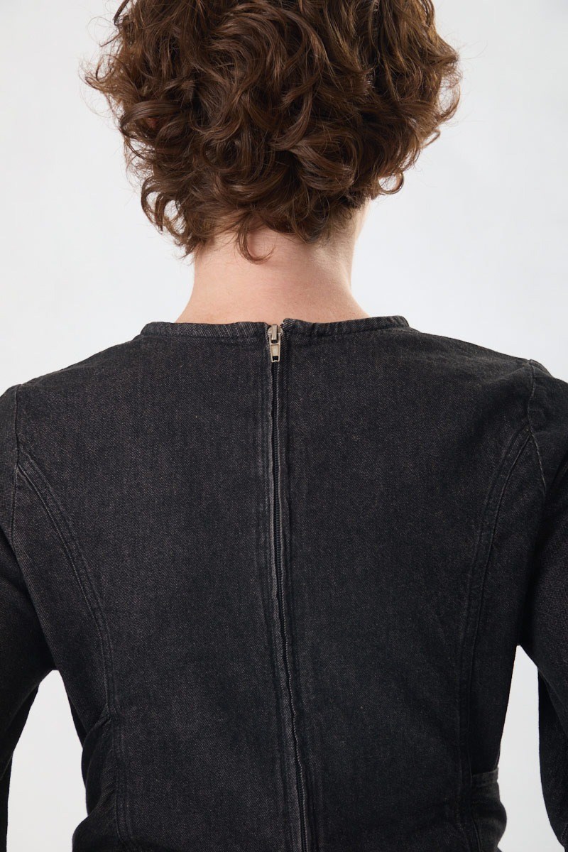 Önü Bağlamalı Denim Bluz Siyah