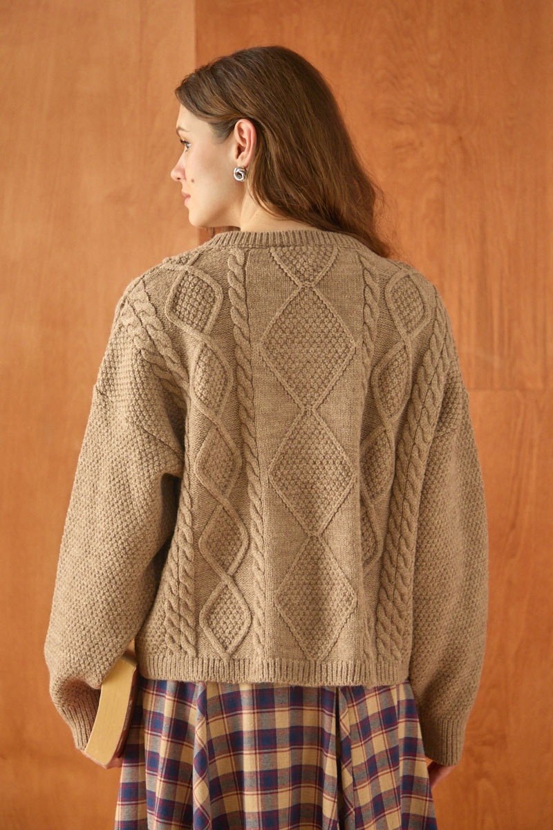 Örgülü Triko Hırka Camel