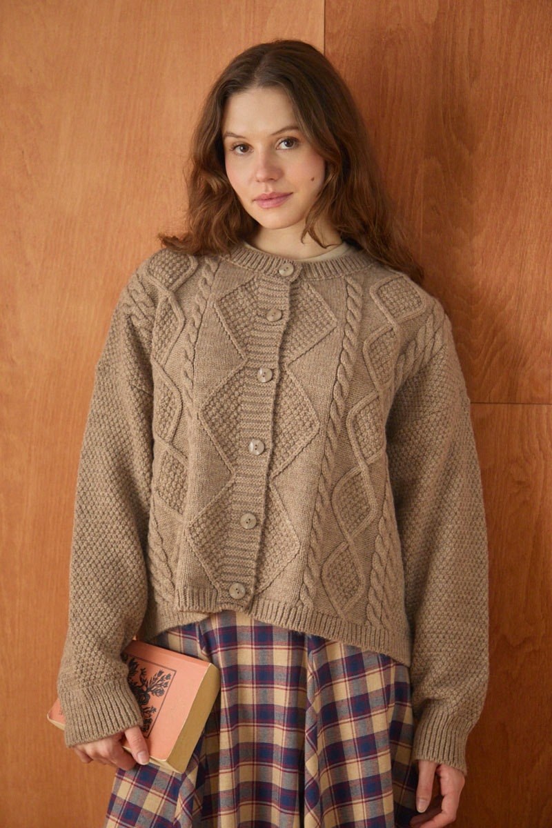 Örgülü Triko Hırka Camel