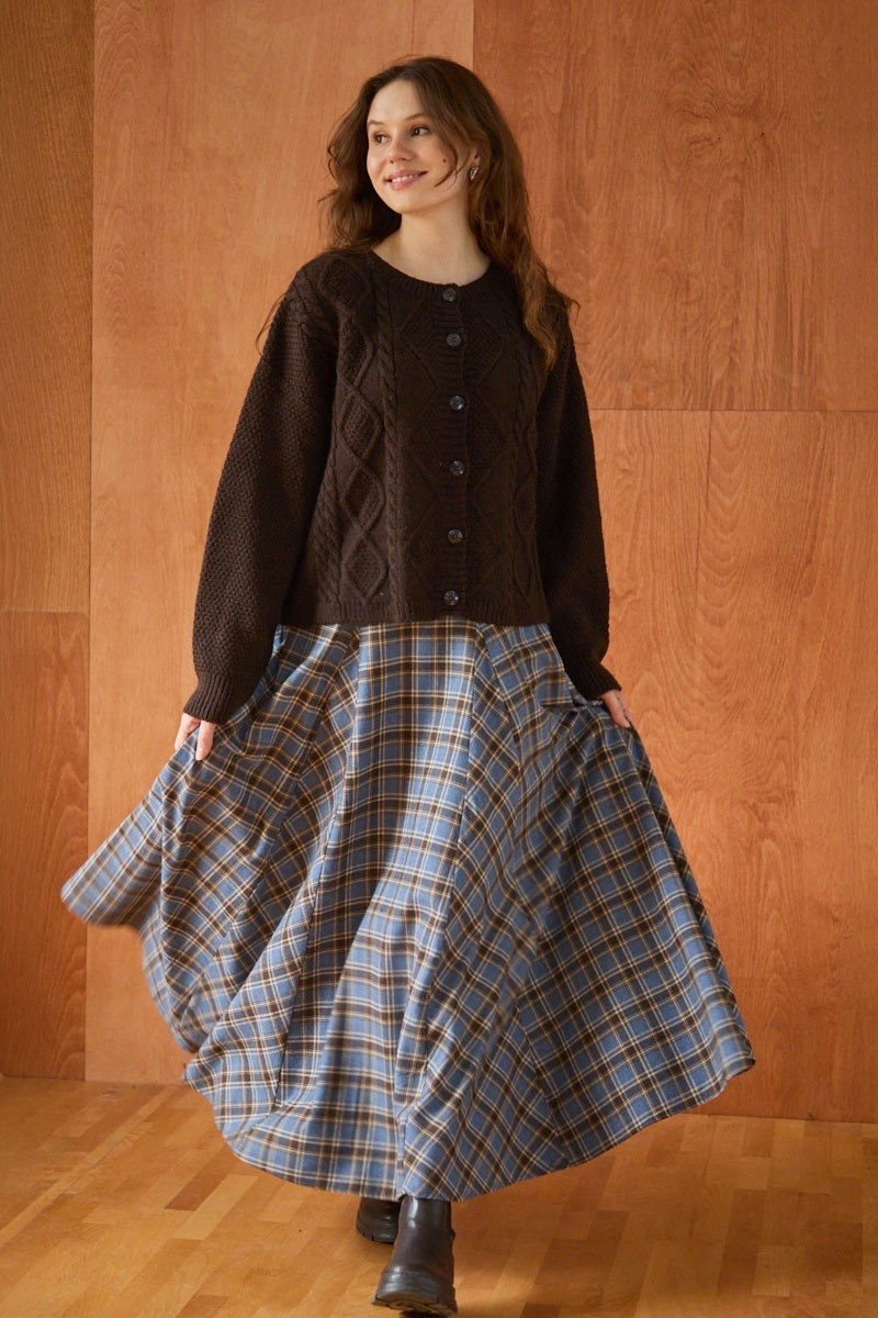 Örgülü Triko Hırka Yeşil Kahva 
