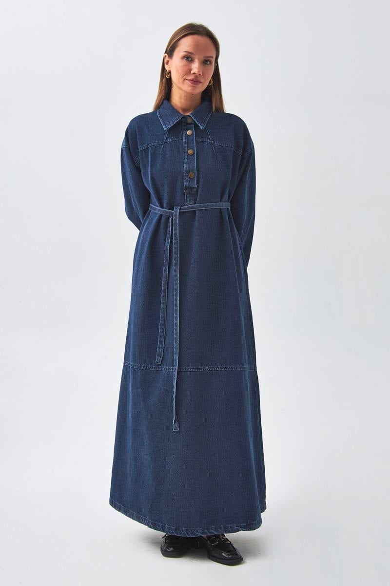 Oversize Denim Elbise Açık Mavi