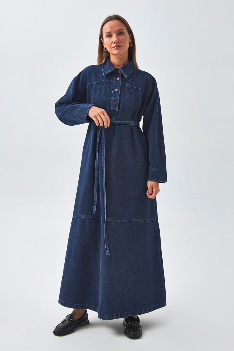 Oversize Denim Elbise Açık Mavi