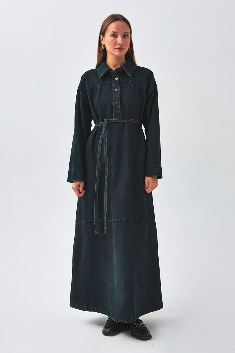 Oversize Denim Elbise Koyu Mavi