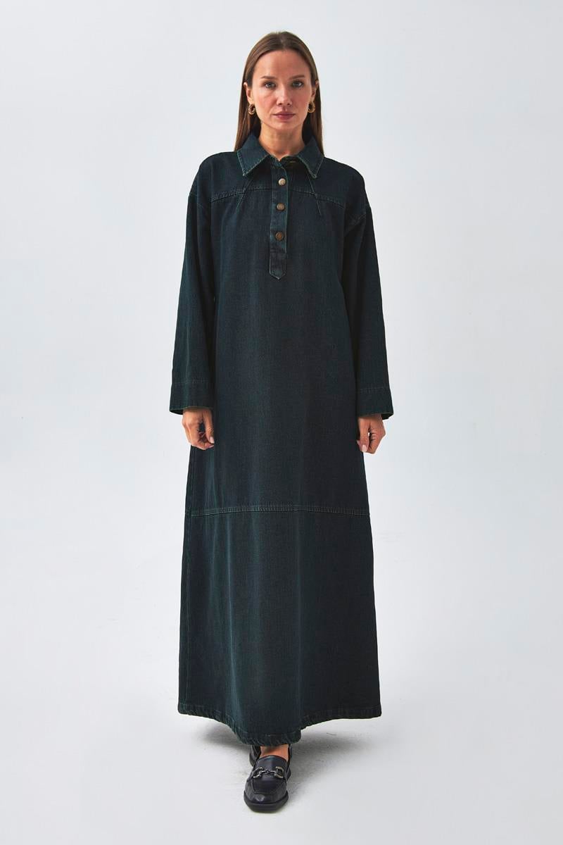 Oversize Denim Elbise Koyu Mavi