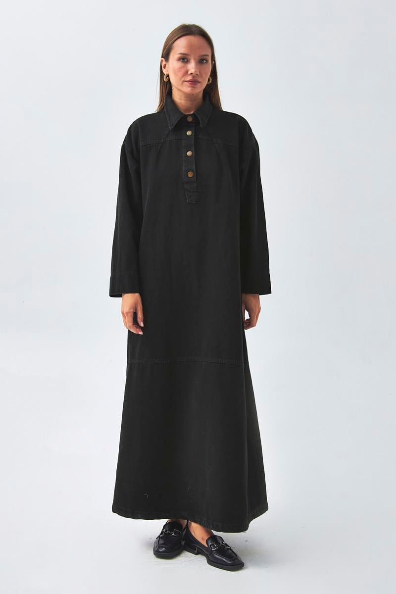 Oversize Denim Elbise Siyah
