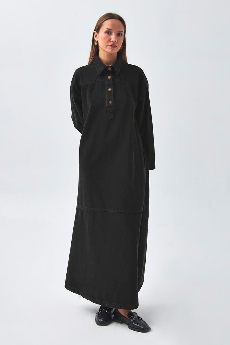 Oversize Denim Elbise Siyah