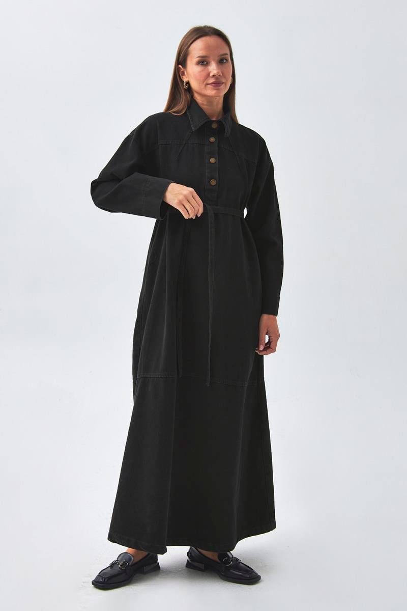 Oversize Denim Elbise Siyah