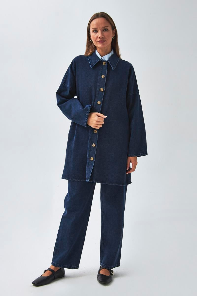 Oversize Denim Gömlek Açık Mavi