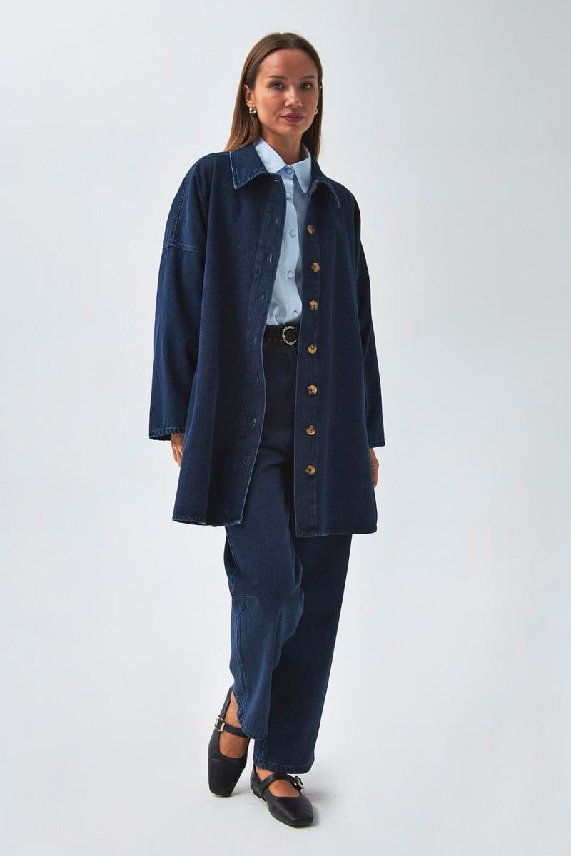 Oversize Denim Gömlek Açık Mavi