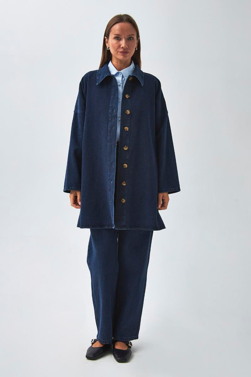 Oversize Denim Gömlek Açık Mavi