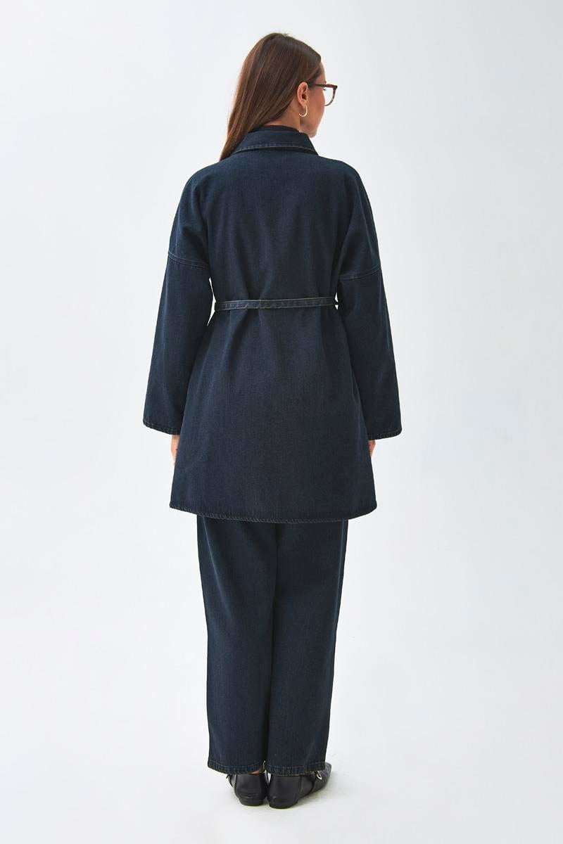 Oversize Denim Gömlek Koyu Mavi