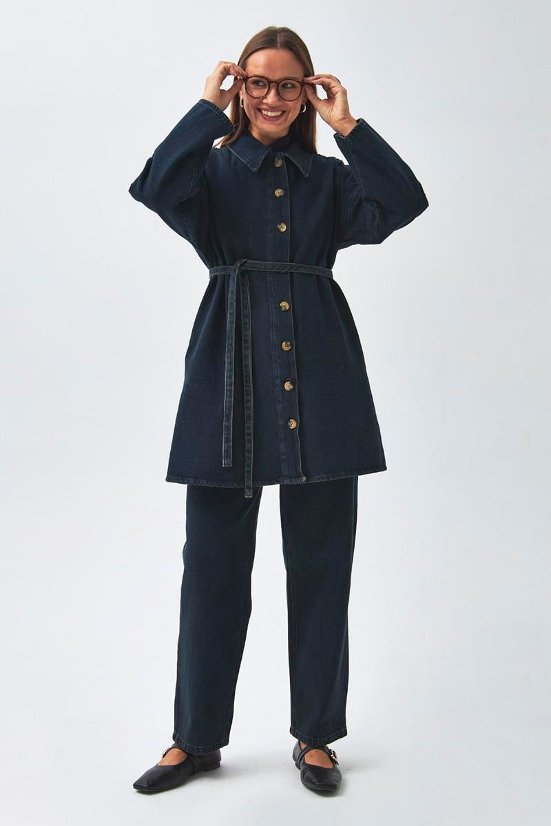 Oversize Denim Gömlek Koyu Mavi