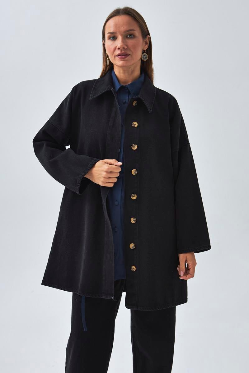 Oversize Denim Gömlek Siyah