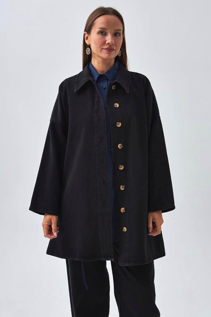 Oversize Denim Gömlek Siyah