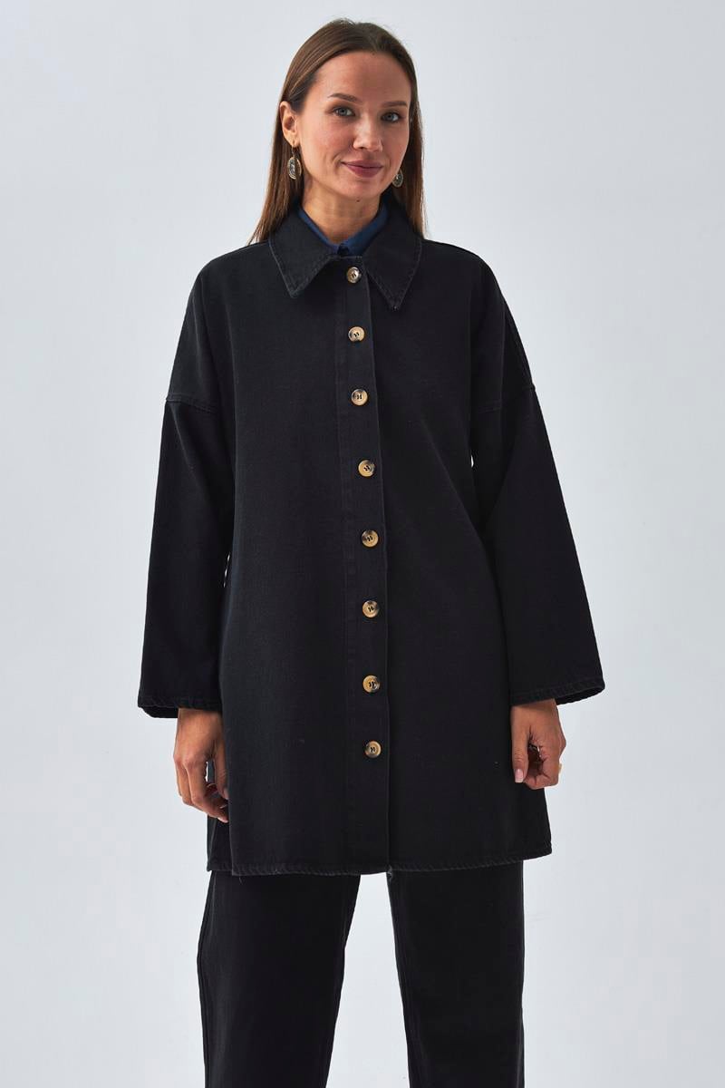 Oversize Denim Gömlek Siyah