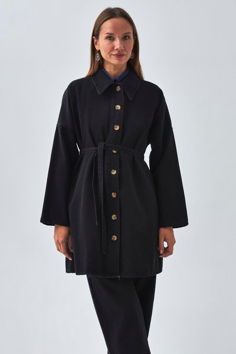 Oversize Denim Gömlek Siyah