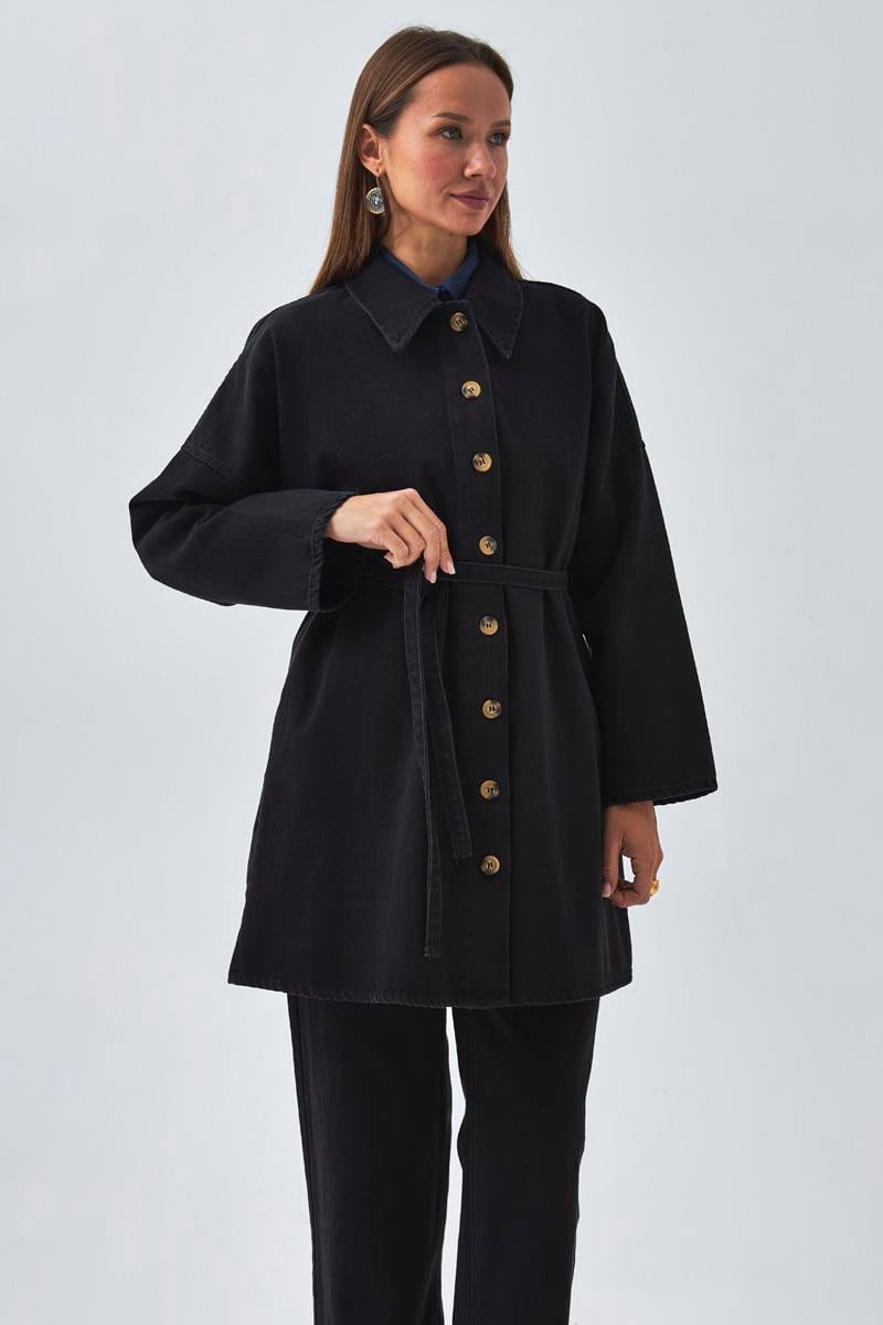 Oversize Denim Gömlek Siyah
