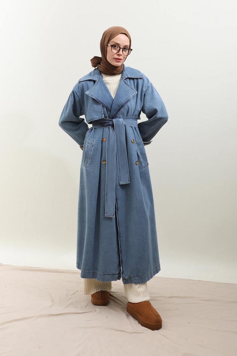 Oversize Denim Trençkot Açık Mavi