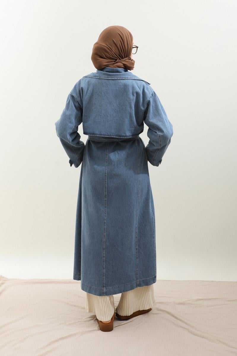 Oversize Denim Trençkot Açık Mavi