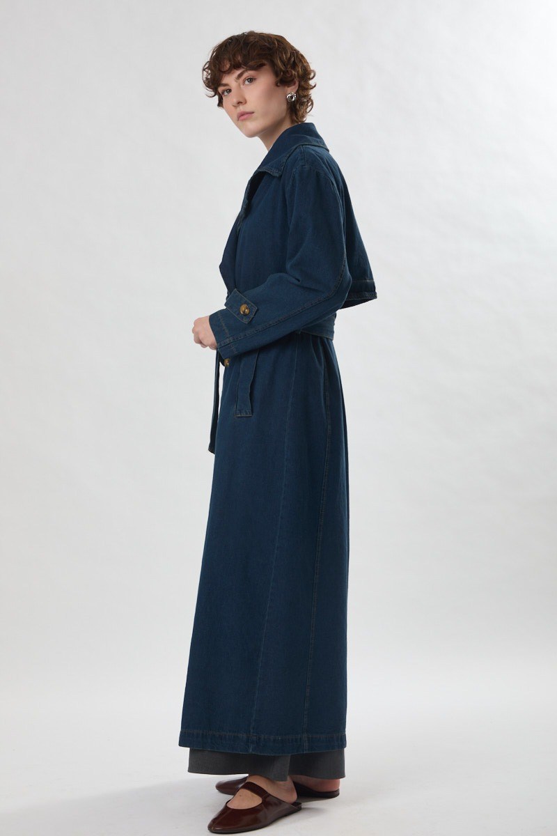Oversize Denim Trençkot Koyu Mavi