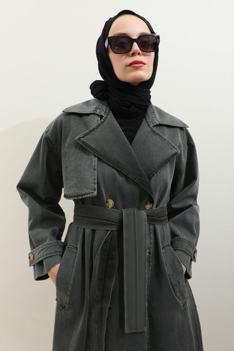 Oversize Denim Trençkot Siyah