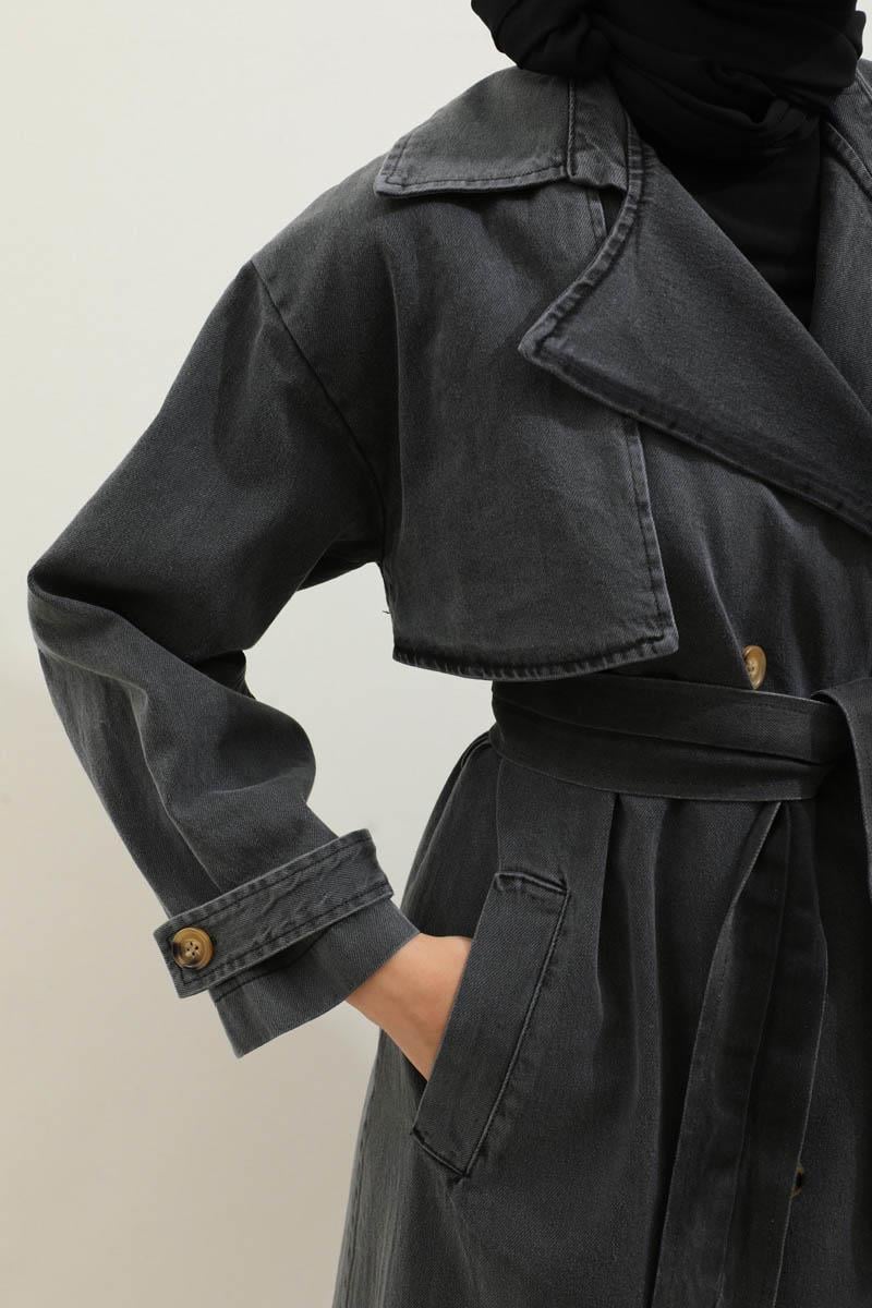 Oversize Denim Trençkot Siyah