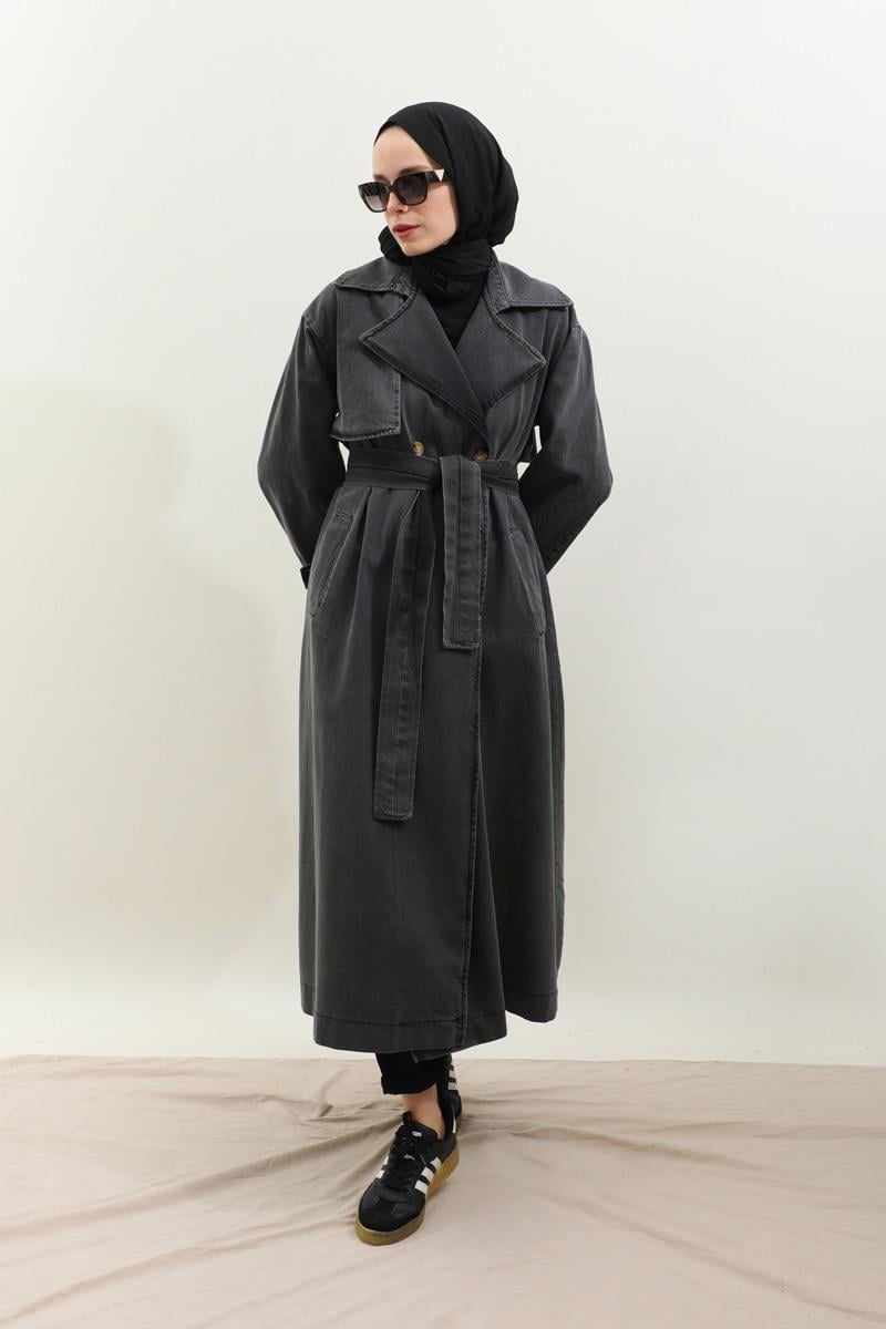 Oversize Denim Trençkot Siyah