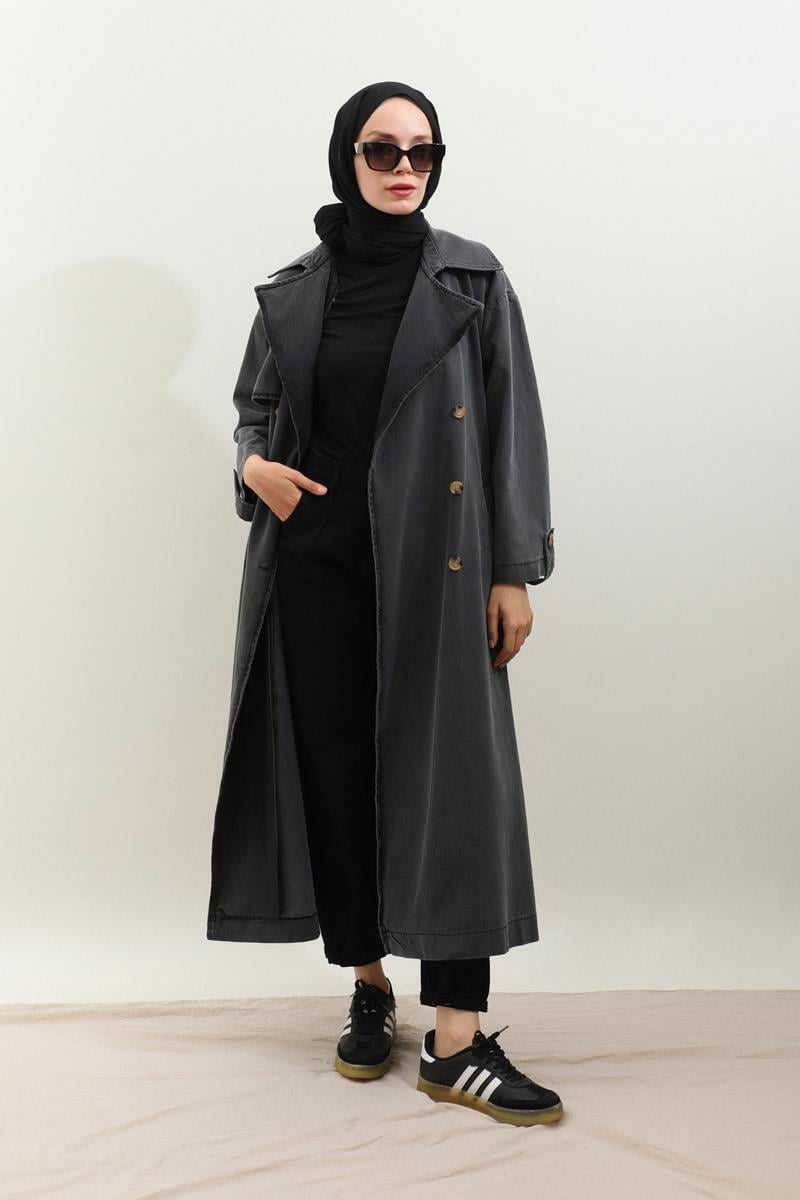 Oversize Denim Trençkot Siyah