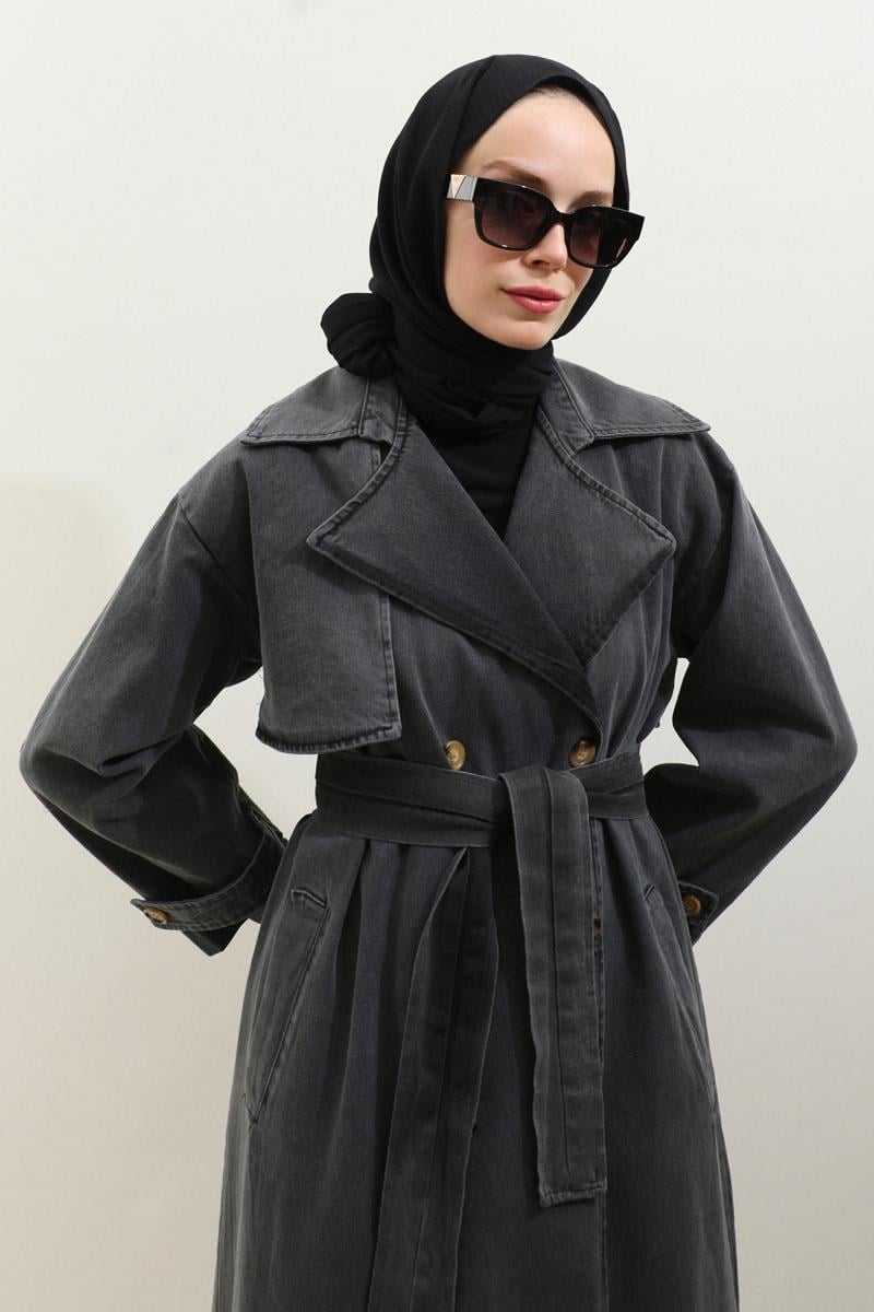 Oversize Denim Trençkot Siyah