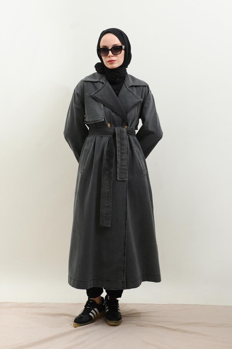 Oversize Denim Trençkot Siyah