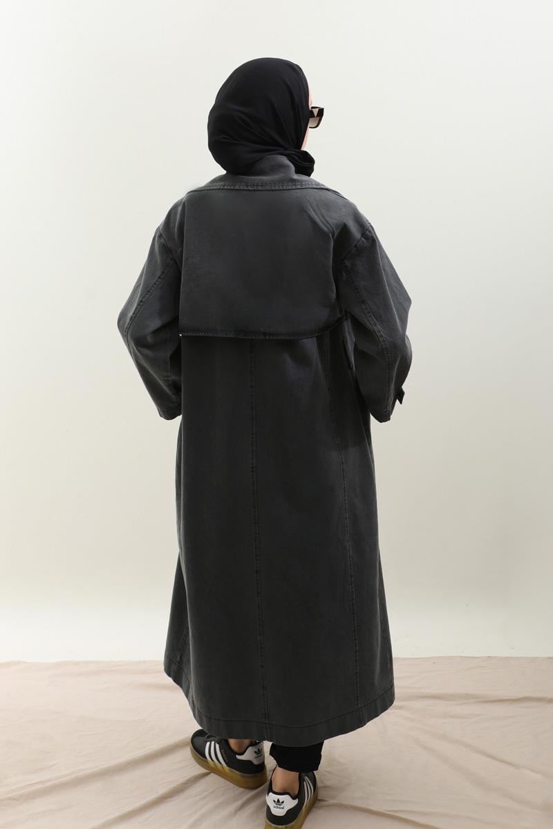 Oversize Denim Trençkot Siyah