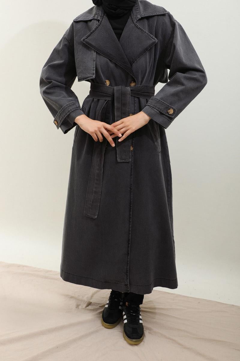 Oversize Denim Trençkot Siyah