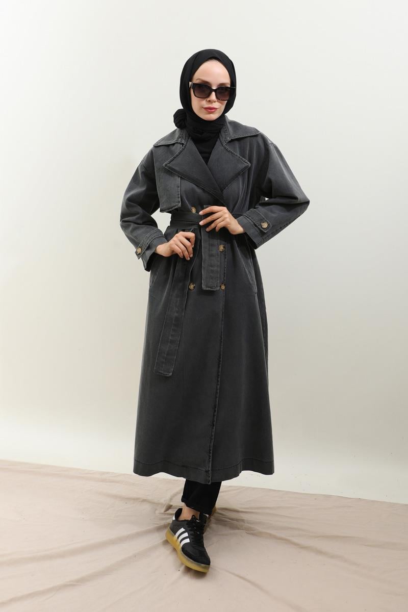 Oversize Denim Trençkot Siyah