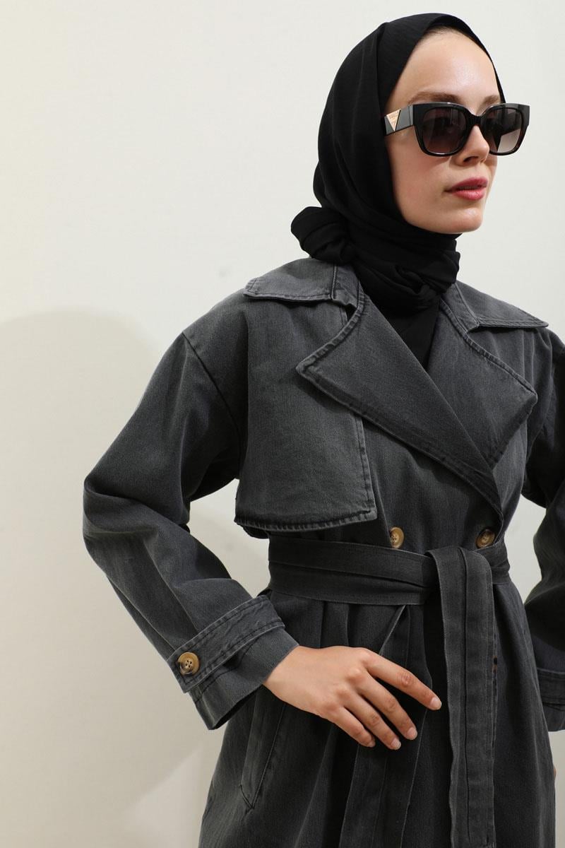 Oversize Denim Trençkot Siyah