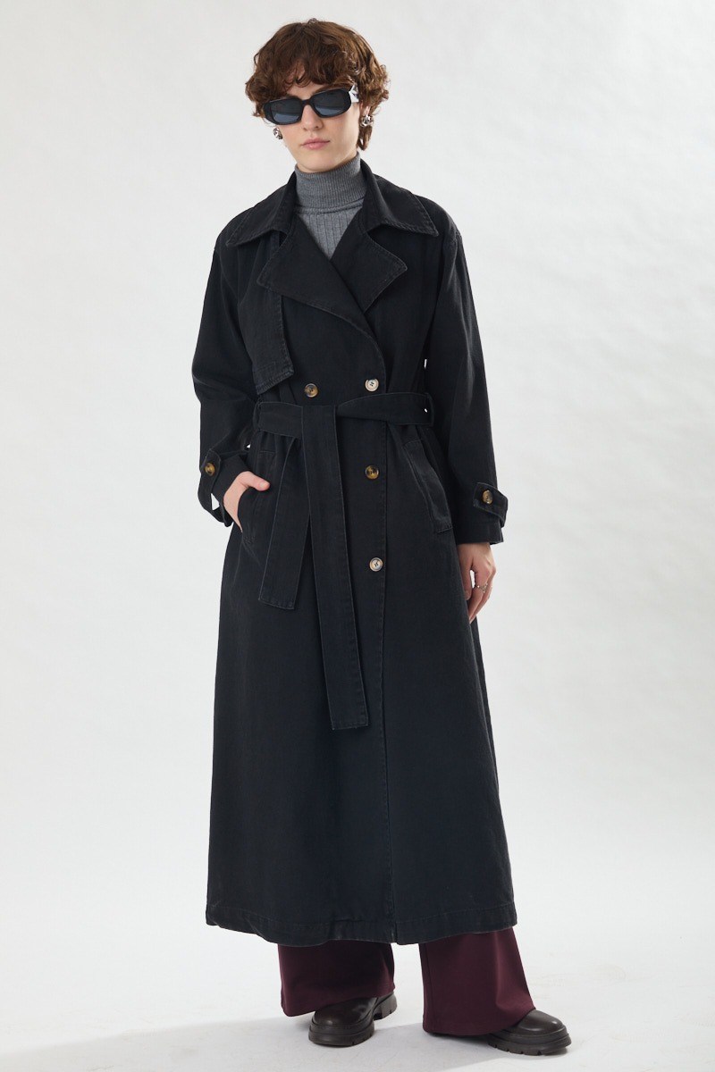 Oversize Denim Trençkot Siyah