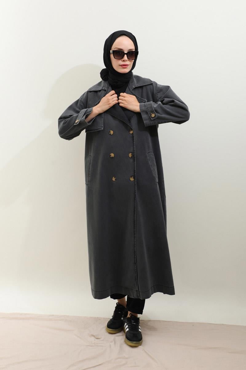 Oversize Denim Trençkot Siyah