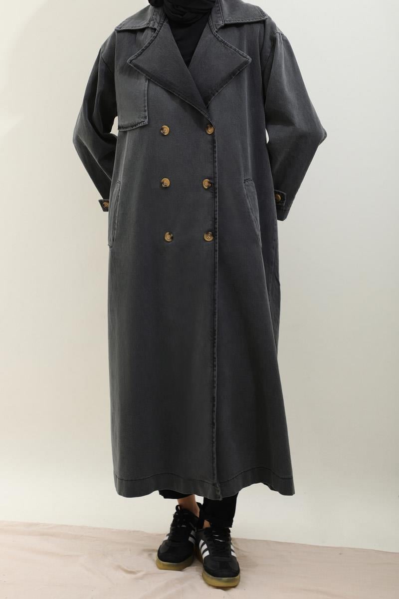 Oversize Denim Trençkot Siyah